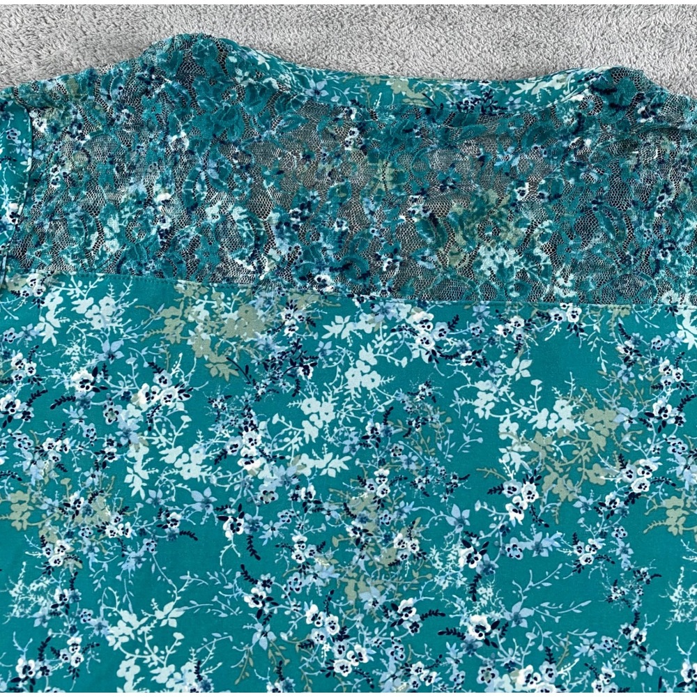 Ava & Grace Womens XL Teal Floral Pintuck Lace Yoke 3/4 Roll Tab Sleeve Blouse - Picture 14 of 14
